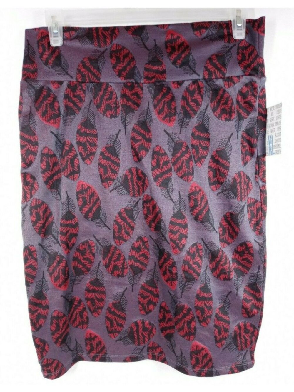 NWT Lularoe Cassie Pencil Skirt Purple With Red & Black Feathers Size XL